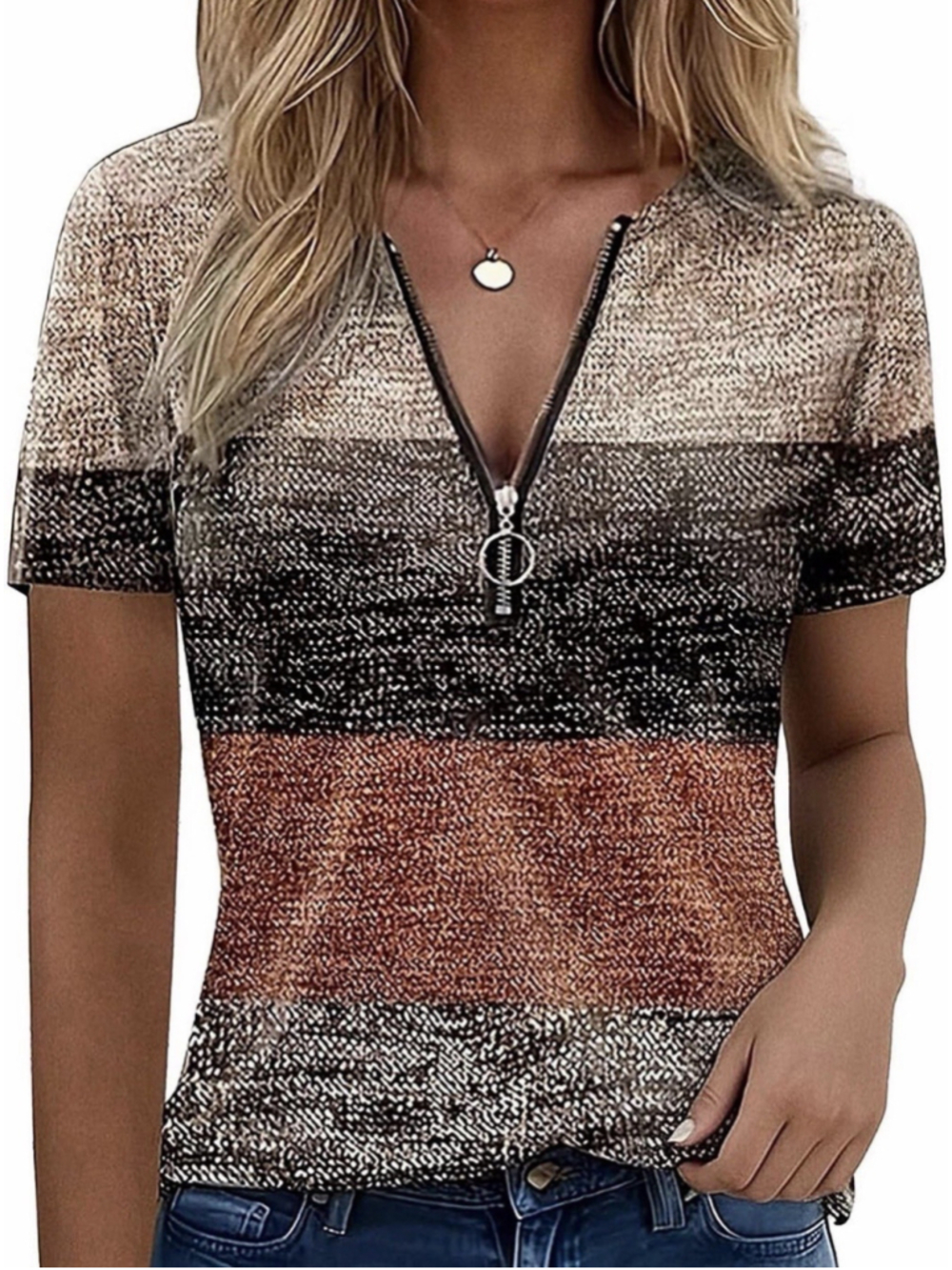 Flamingals Womens Short Sleeve Boho Tops L